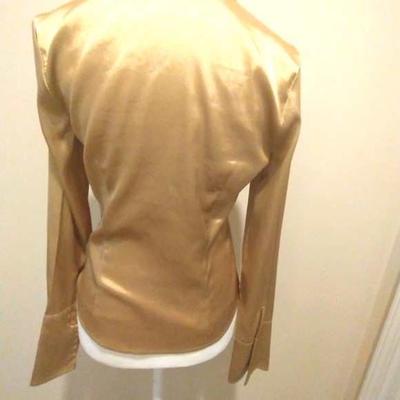 Vintage INC International Concepts Shimmery Gold Fitted Wrap Blouse - Picture 5 of 11